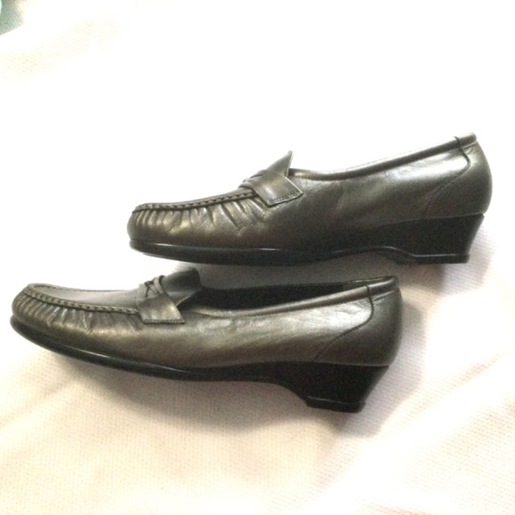 SAS Easier Tripad Comfort Leather Pewter Wedge Heel Loafer Shoes Women 12W - Picture 3 of 9